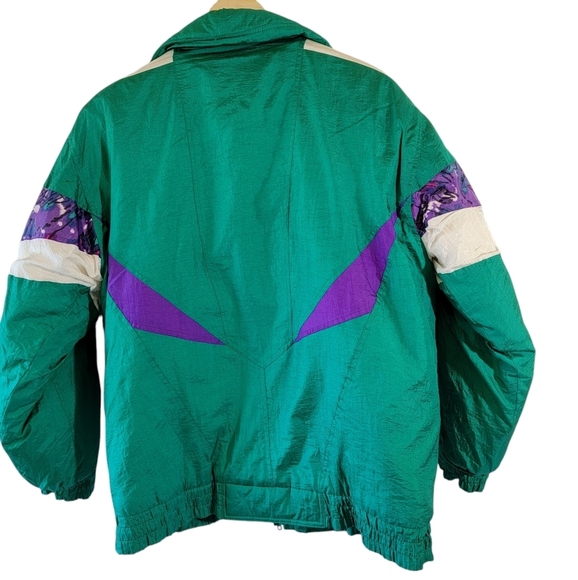 VTG FUDA Unisex Green Purple Color Block Bomber Jacket Sz M Outdoor Ski Full-Zip - Picture 2 of 12